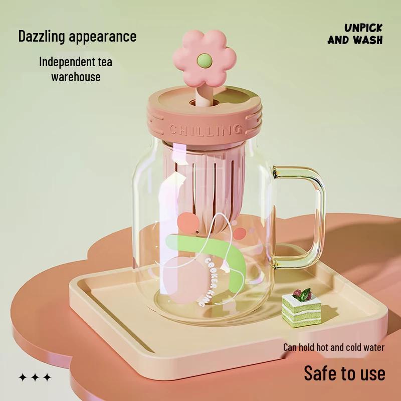 COOKER KING 800ML High Borosilicate Glass Tea Water Separator Bottle with Straw