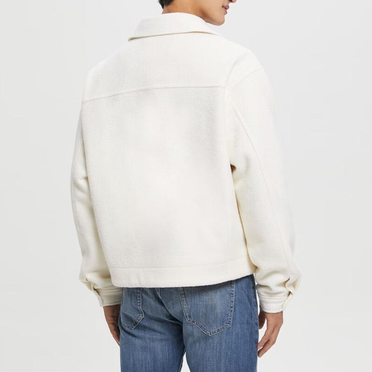 Calvin Klein Solid Color Wool Blend Zip Collar Padded Jacket Men Jackets Off-White J322641-YBI