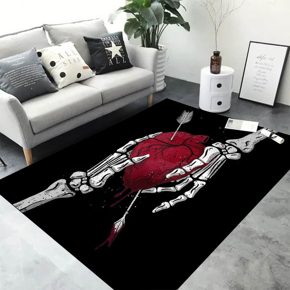 Skeleton Holding Rose Print Carpet Dark Terror Series Living Room Carpet Bedside Rug In The Bedroom Washroom Floor Mat