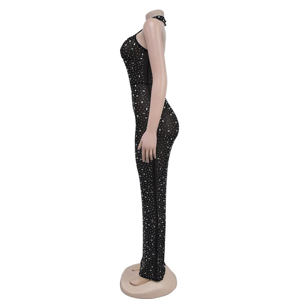 Robe Longue Ajustée à Strass pour Femme - Mode Europe & Amérique