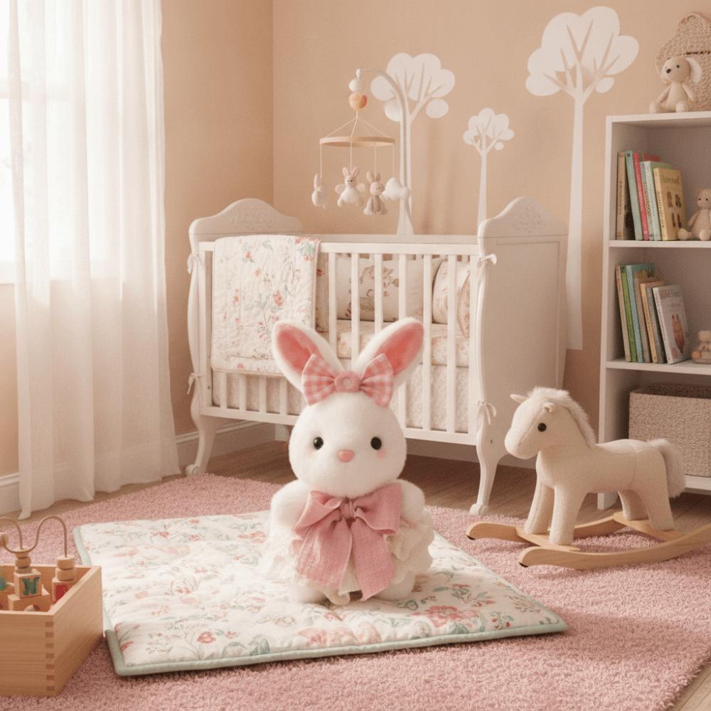 Floral Pattern Rabbit Plush Toy Big Bow Dress Bunny Plush Doll Cute Stuffed Rabbit Kid Pillow