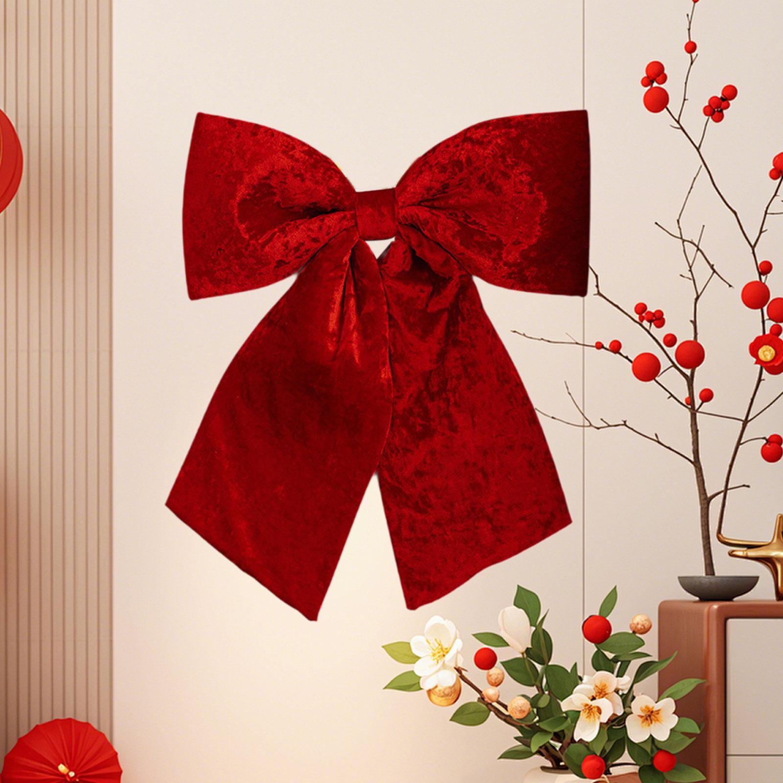 

Christmas Velvet Bow Xmas Velvet Ribbon Bow 60cmx50cm Tree Garland for Porch Living Room Party Tree Cafe червоний
