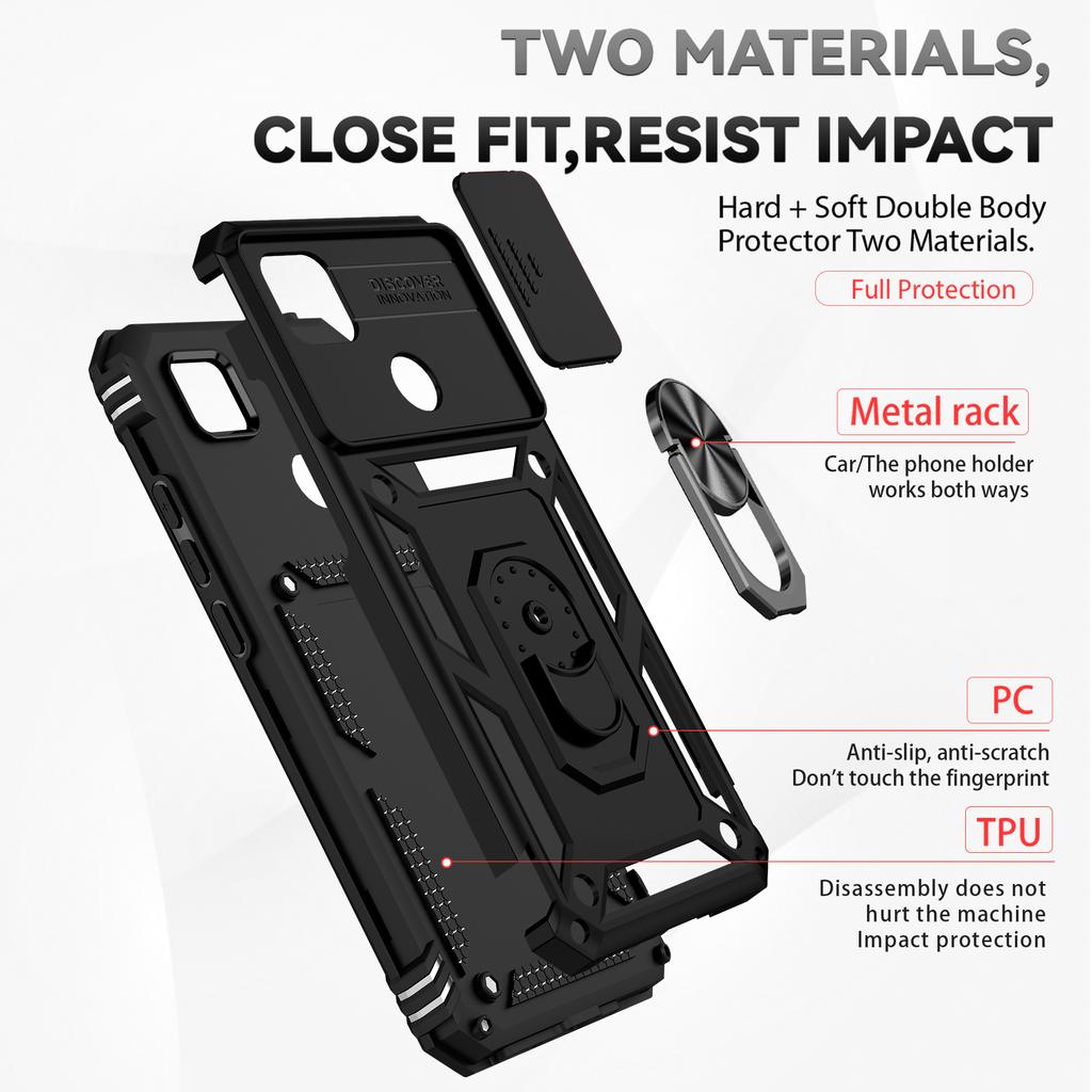 For Xiaomi Redmi 10A Redmi 9C Armor Phone Case Camera Lens Protection Metal Ring Stand Shockproof Case