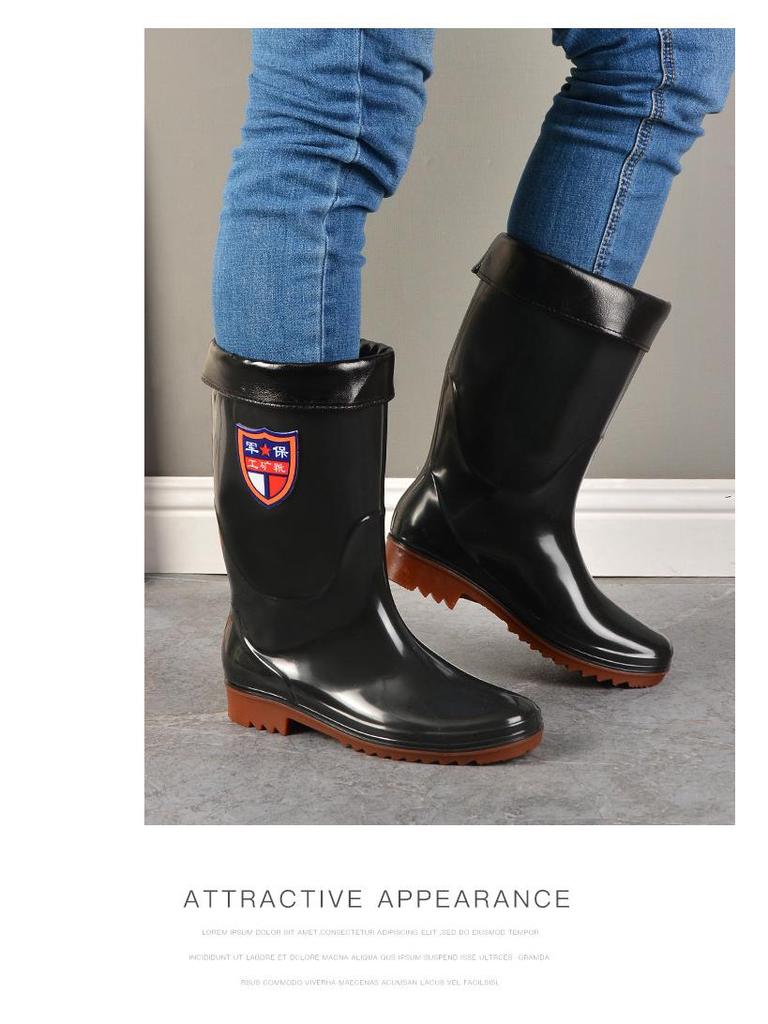 Men's High-Top Waterproof Military Rain Boots with Non-Slip Sole and Labor Protection Rubber Overshoes