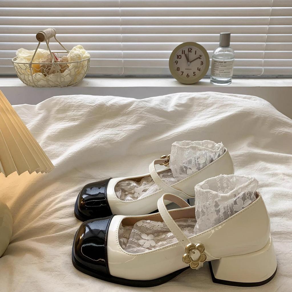 Fashion Mary Jane Shoes Women Pumps Square Head High Heels Spring Summer Metal Buckle Lolita Platform Shoes  Womens Shoes