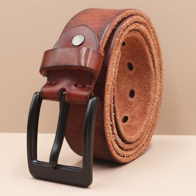 Personalized First Layer Leather Pin Buckle Black Buckle Men'S Belt Male Trendy Young People Pure Cowhide Retro Belt