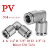 PV Elleboog 4 6 8 10 12 14 16mm 1/4" 3/8" 1/2" Inch Buiten Diameter Buis Gelijk Pneumatische Snelkoppeling Luchtkoppeling 304 Roestvrij Duwen Om Te Verbinden
