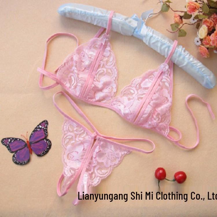 Miyo Persimmon Lace Open Crotch Erotic Lingerie - Women's Sexy Transparent Three-Point Style Panties