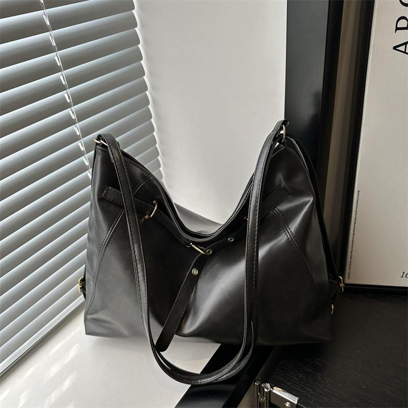 

Vintage Large Capacity Women s Shoulder Bag Fashion Backpacks Pu Leather Ladies Crossbody Bag Female Commuter Handbags 32x11x26cm чёрный