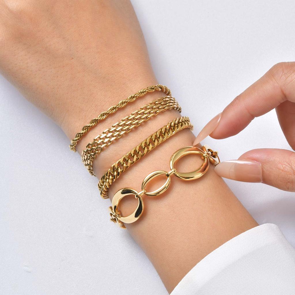 Minimalist Stackable Chain Bracelet for Women, 18K Gold Plated Stainless Steel, Waterproof Non Tarnish Dainty Jewelry Gift