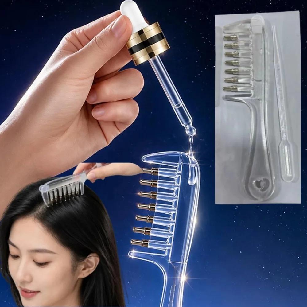 Portable Transparent Scalp Liquid Guide Comb, Built‑in Reservoir Metal Rolling Teeth for Hair Growth & Beard Oil Home Salon Tool