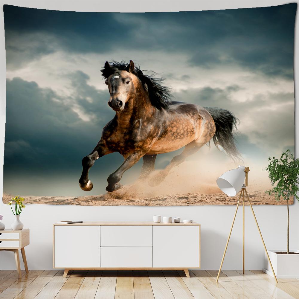 Spur The Horse Galloping Tapestry Wall Hanging Chinese Ink Painting Hippie Bohemian Dormitory Studio Decor large Tapestries