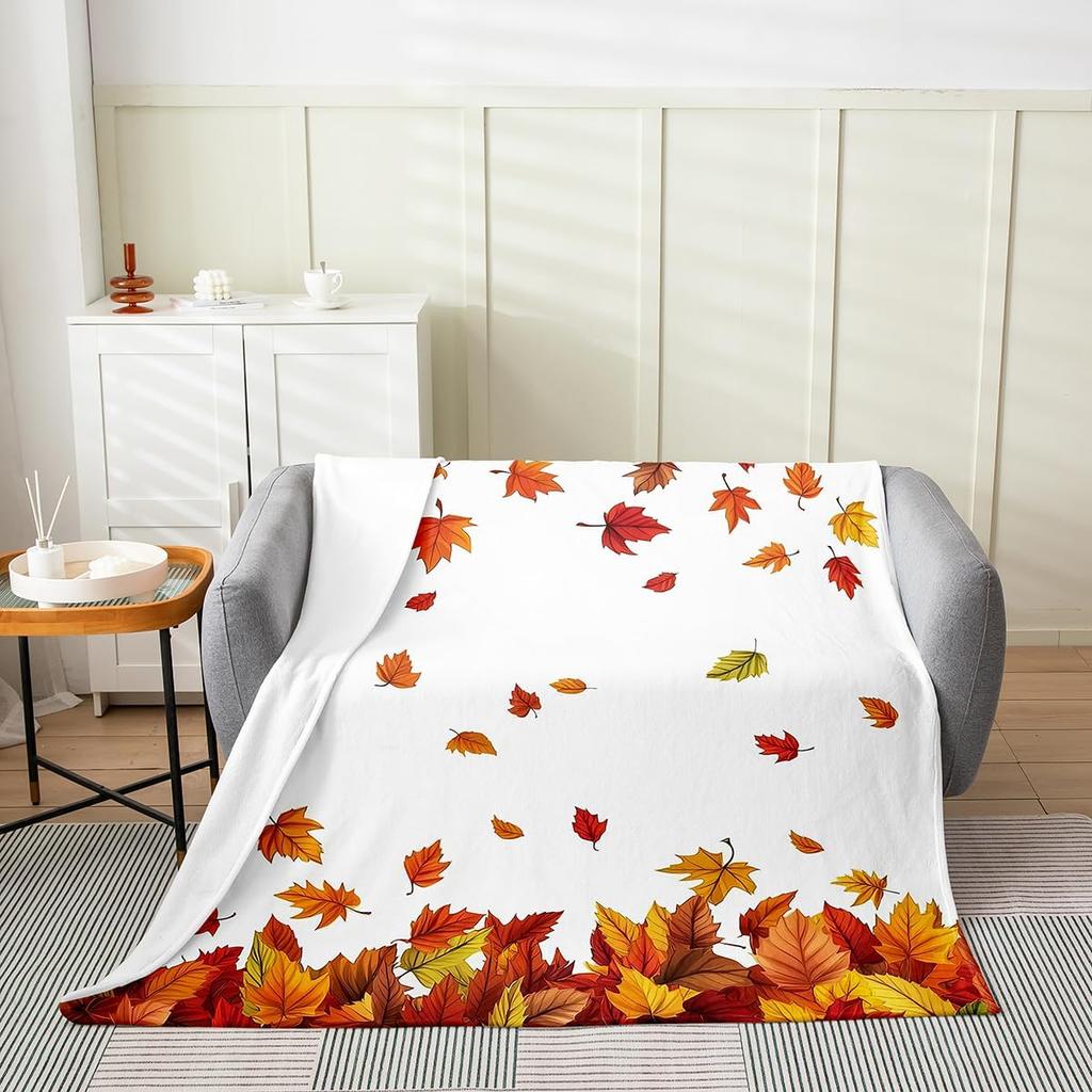 GUOYU Blanket Fall Pumpkin Harvest Fleece Flannel BlanketRustic Maple Autumn Leaves Bed Plush Blanket for Rustic Home DecorHarvest Patchwork