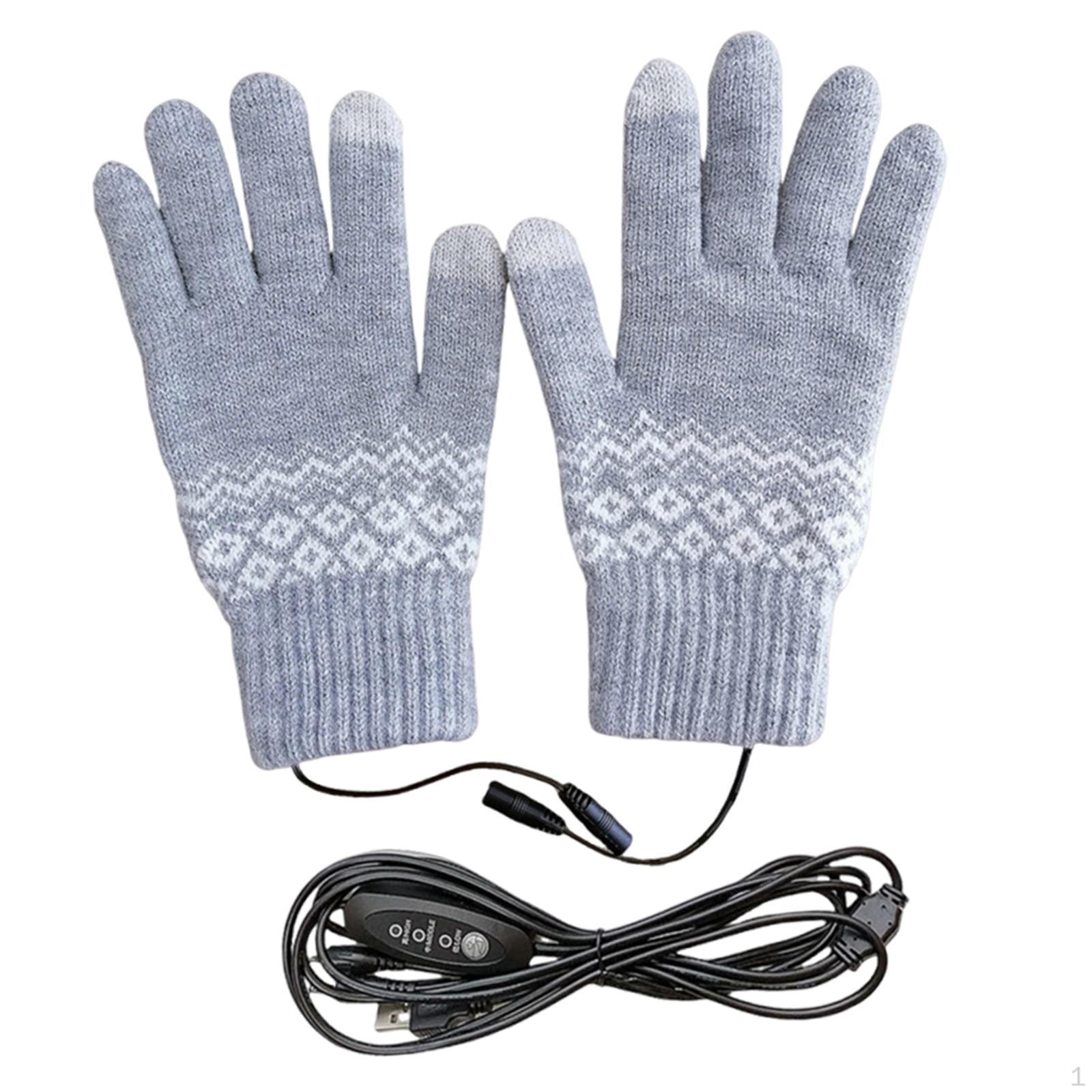 

USB Heated Gloves Electric Hand Warmers Knitted Thermal Touchscreen Adjustable Temperature Elastic сірий колір