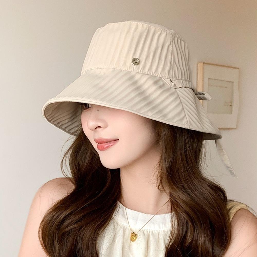 New Anti-Sun Bucket Hat Anti-UV Adjustable Beach Hat Bow Folding Fisherman Hat Outdoor Sports бежевый