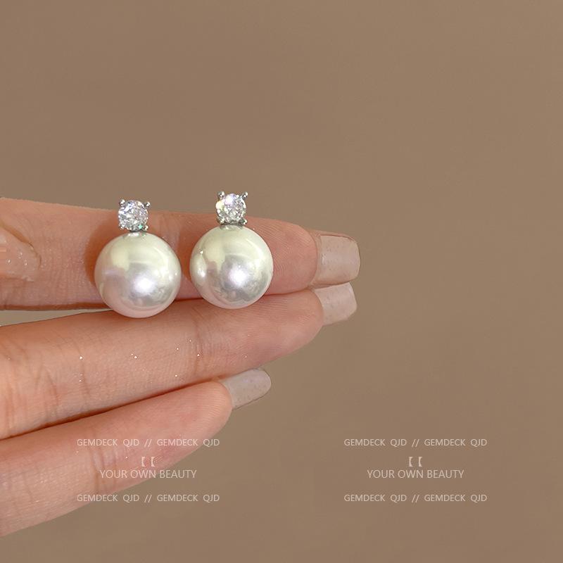 French Retro Zircon Pearl Stud Earrings - Elegant, Versatile Light Luxury Design for Women