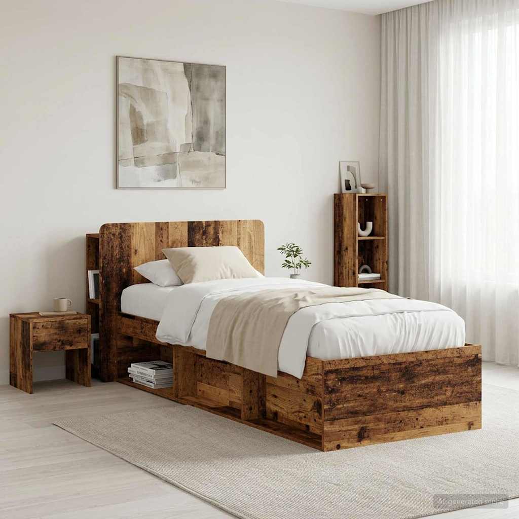 Headboard Cabinet with Storage Reclaimed Wood Effect Wood Based Material
