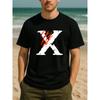Europäische Größen Flammenzerissen Buchstabe X Trendiger Street Style Mode T-Shirt | Leichte Herren Rundhals Kurzarmshirt