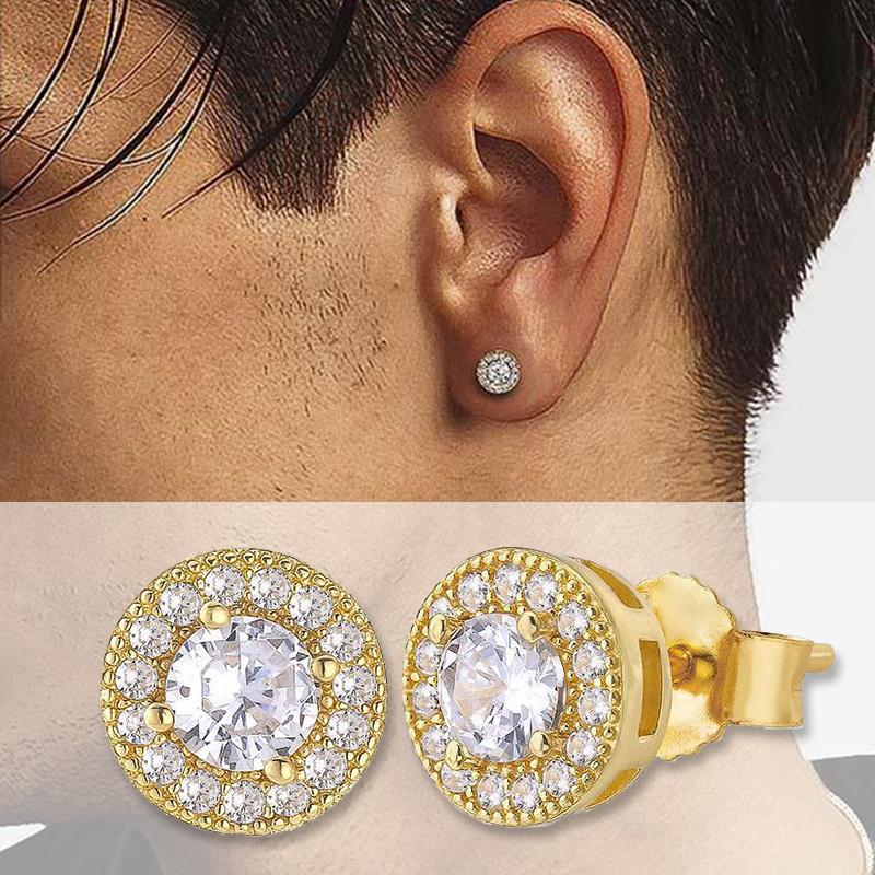 Hip Pop Rock Earrings for Men Simple Round Classic Cubic Zirconia Gold Minimalist Ear Rings Retro Jewelry Male Gift OHE149