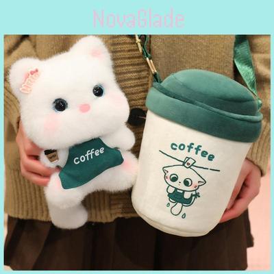 Cat Plush Toy Cooler Mug With Cute White Cat Plushie For Gift And Collectors
