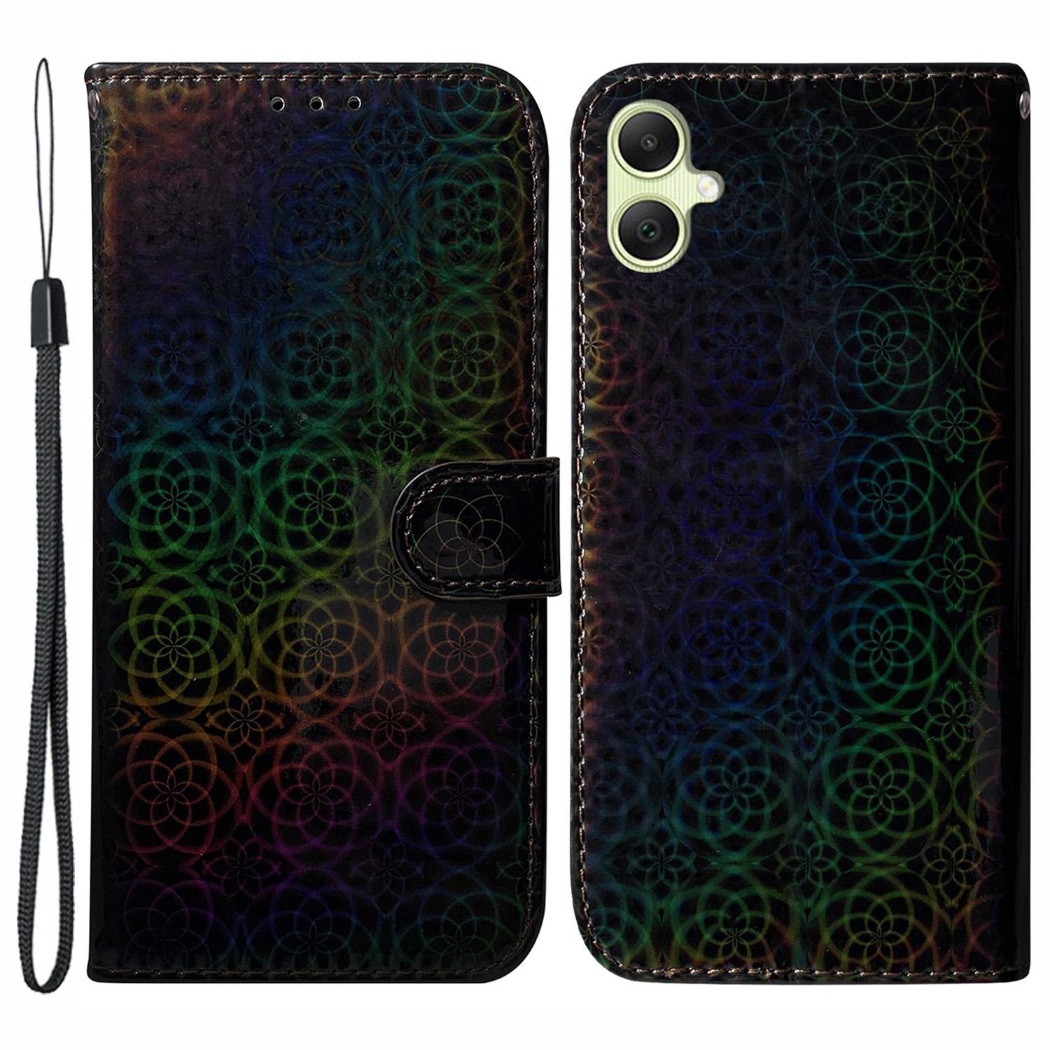 

For Samsung Galaxy A05 4G Case Shockproof Dazzling Flower Pattern PU Leather Phone Cover Black