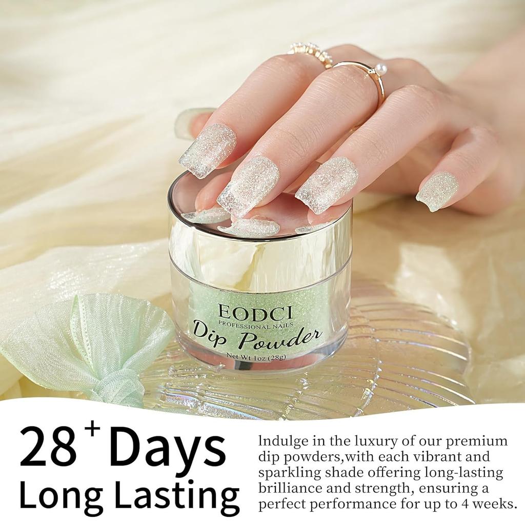 Green Glitter Glitter Nail Dip Powder, Dipping Powder - No Needed Nail Lamp Curing - Long Lasting Nail Manicure Colors - Nail Color for Professionals