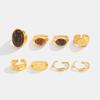 INS Hong Kong Style Retro Gemstone Open Ring Set Light Luxury Simple Irregular Ring