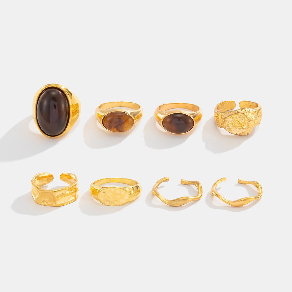 INS Hong Kong Style Retro Gemstone Open Ring Set Light Luxury Simple Irregular Ring
