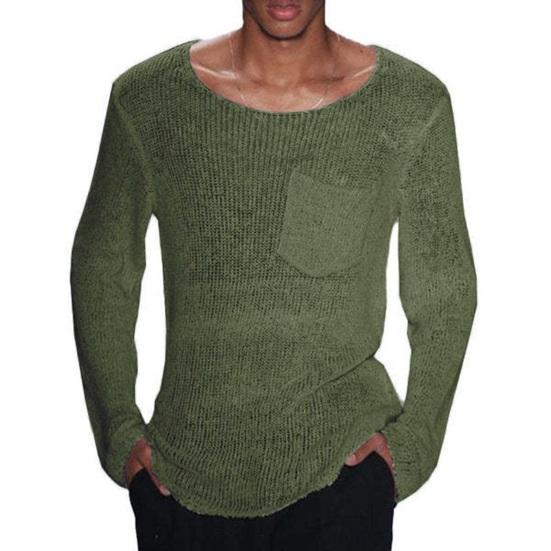 

Men O-Neck Long Sleeve Knitting Sweater Solid Color Hollow Out Casual Pullover Sweater XL зелёный