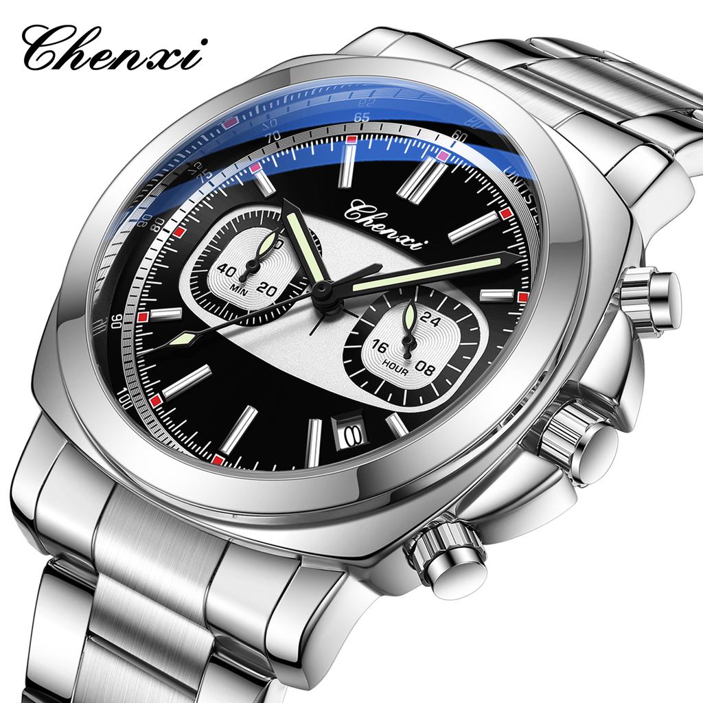 CHENXI Watches Casual Fashion Multi-functional Luminous Timing Calendar Exercise Waterproof Steel Strip Round Quartz Men's wa