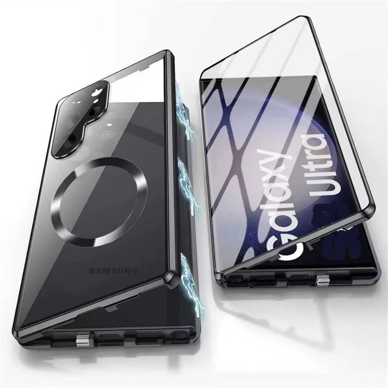 Case for Samsung Galaxy S25 Ultra S26 S24 Plus S23 S22 FE Double Sided Tempered Glass, Magnetic Aluminum Alloy, Magsafe Wireless Charging Phone Bumper