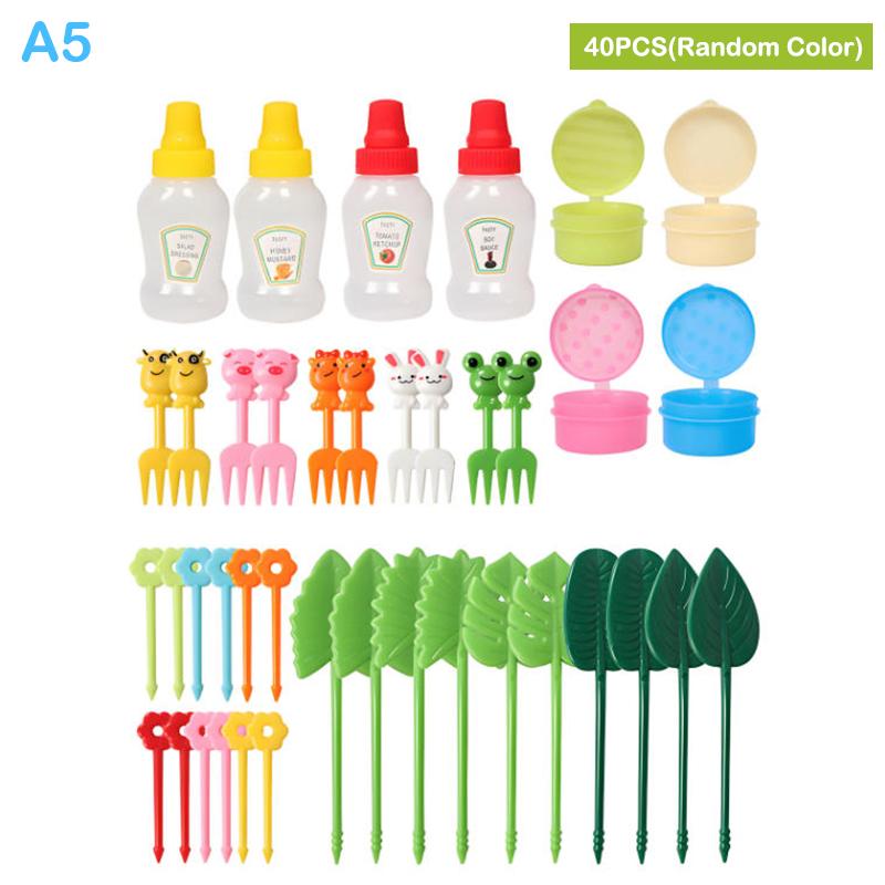 12-46pcs Bento Box Accessory Set Cute Mini Fruit Forks Set Portable Tomato Sauce Dispenser Set Outdoor Tableware