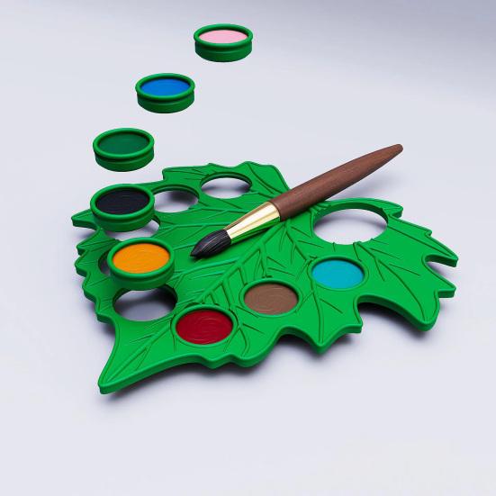 Plastic Leaf-Shaped Palette 8 Removable Well Paint Tray Palette with Thumb Hole for Acrylic Oil Watercolor Painting