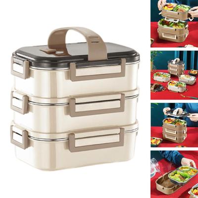 Lunchbox aus Edelstahl mit 2 Fächern, Verpackung für Küche, Reisen, Arbeit