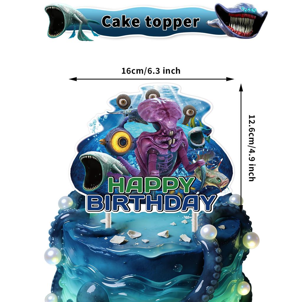 Bloop Sea Monster Birthday Party Decorations Gran Maja Subnautica Party Decorations Banner Cake Topper Cupcake Toppers Ballons