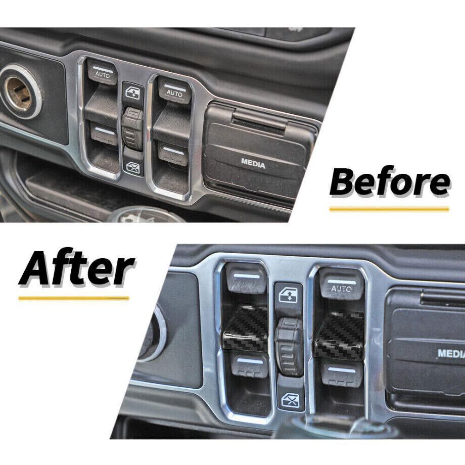 For 18- Jeep Wrangler JL ABS Carbon Car Window Lift Switch Button Cover Trim