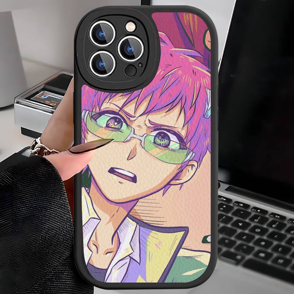 Anime Saiki Kusuo Phone Case For IPhone 16 15 14 11 12 13 Pro Max Plus Back Leather Shell
