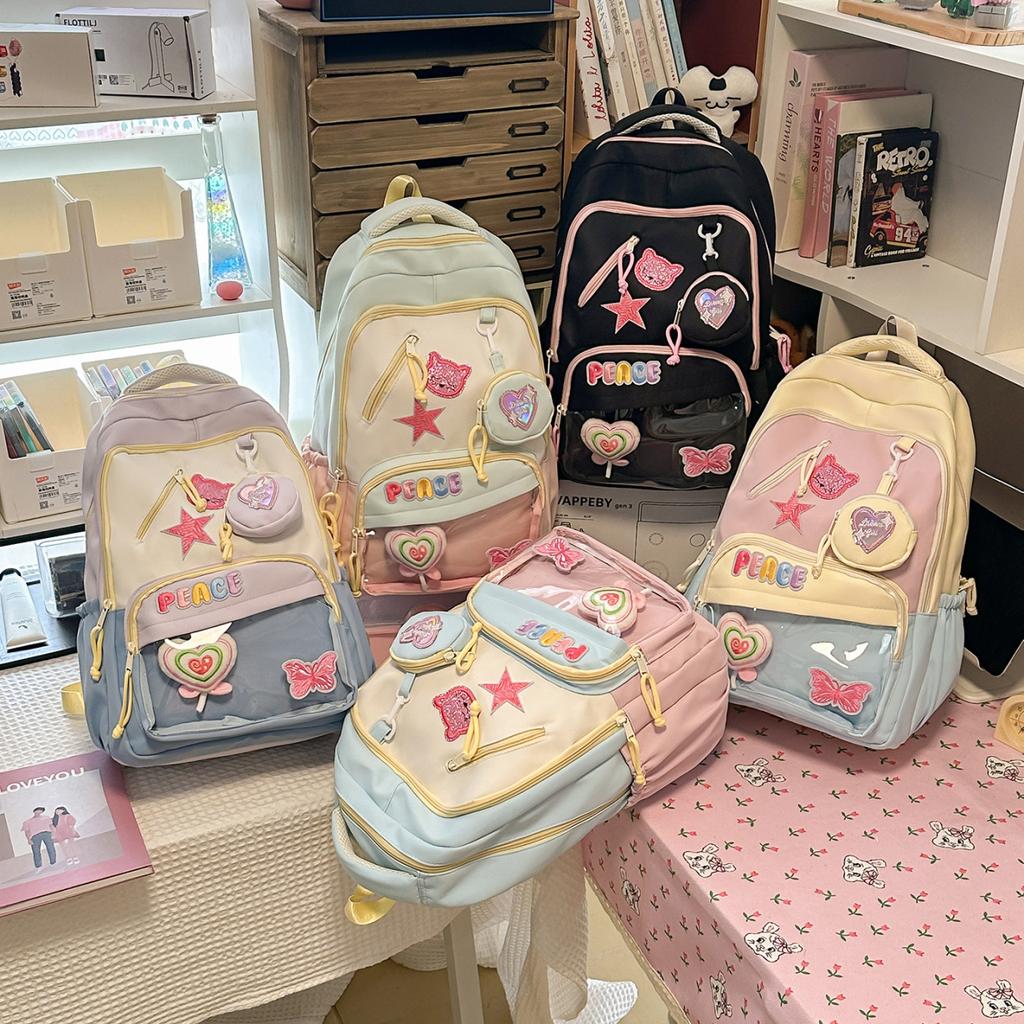 Schoolbag Korean Version of Little Star Schoolbag Female Ins Dopamine Girl College Wind Backpack Large Capacity Student Leisure Backpack