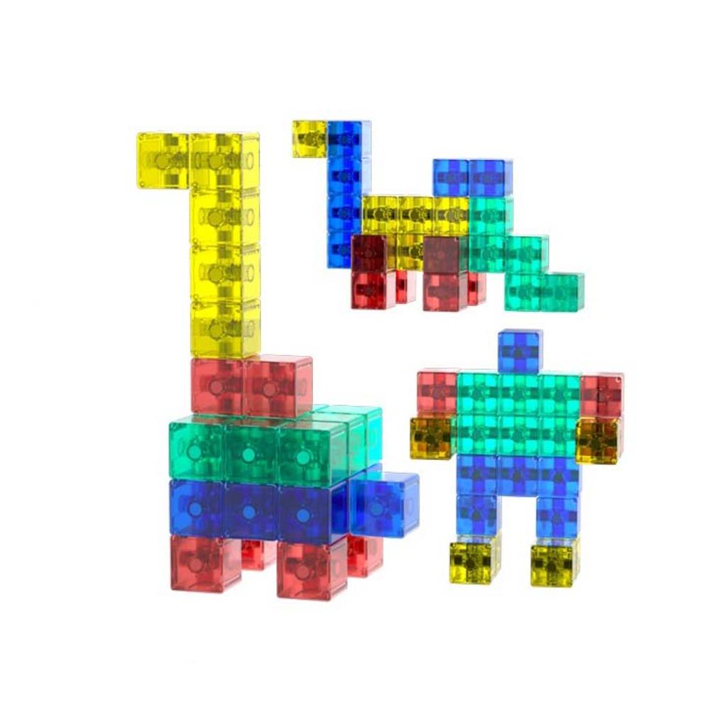 Plastic Puzzle Magnetic Cube Learning Sensory Building Blocks Cube Toddlers Preschool 32Pcs Transparent