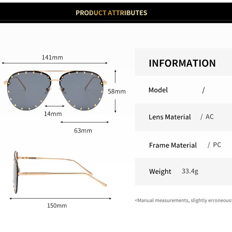 Vintage Fashion Oversized Pilot Sunglasses Women Men Luxury Brand Designer Travel Big Clear Metal Rivet Sun Glasses For Female