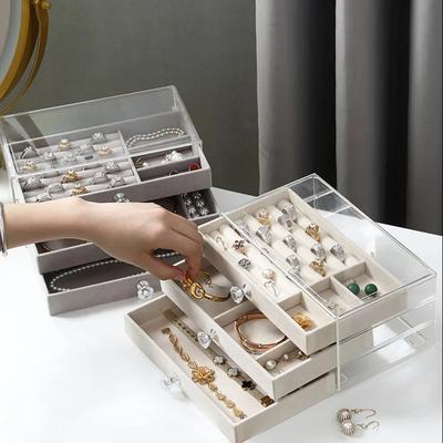 Clear Acrylic Jewelry Box with 3 Drawers and Velvet Lined Clear Jewelry Storage Box, Stud Earrings Necklace Jewelry Storage Box