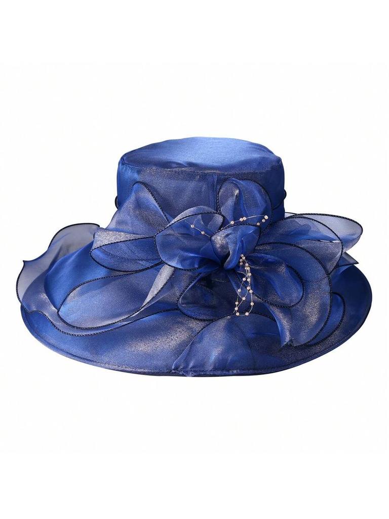 Wide Brim Organza Flower Hat For Women Tea Party Wedding Church Evening Event