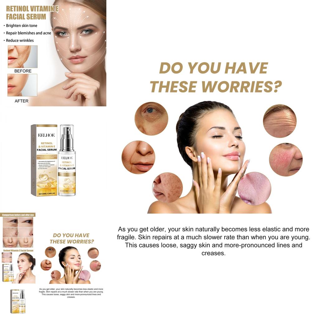 Eelhoe Retinol Vitamin E Night Facial Serum For Radiant Skin Hydrating Brightening Essence