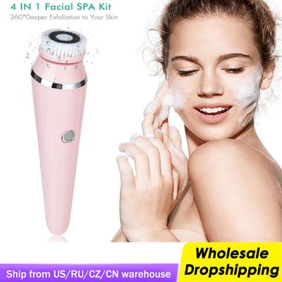 Spazzola elettrica per la pulizia del viso con 4 testine per la pulizia del viso Dispositivo per la pulizia del viso wireless impermeabile 3 modalità Cura della pelle