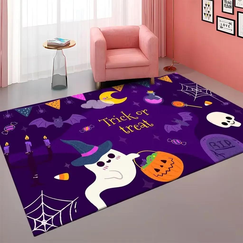 Halloween Pumpkin Witch Pleated Carpet for Living Room Sofa Table Large Area Rugs Bedroom Hallway Balcony Anti Slip Floor Mat