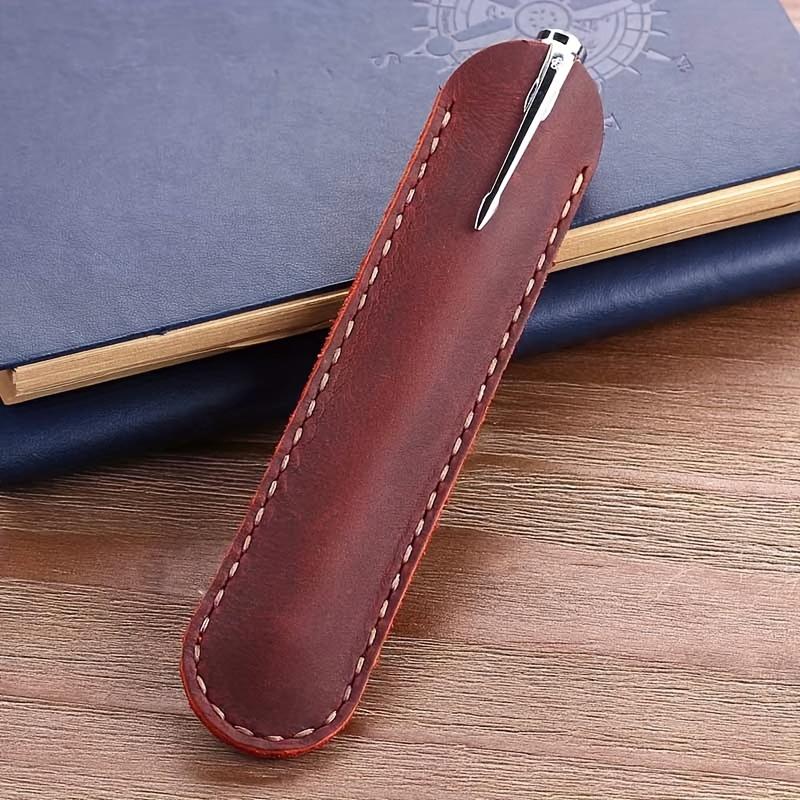 1pc Vintage Crazy Horse Genuine Leather Pen Case - Handcrafted,Brown&Black,Single Pen Holder , Ideal for Business, pencil pouch