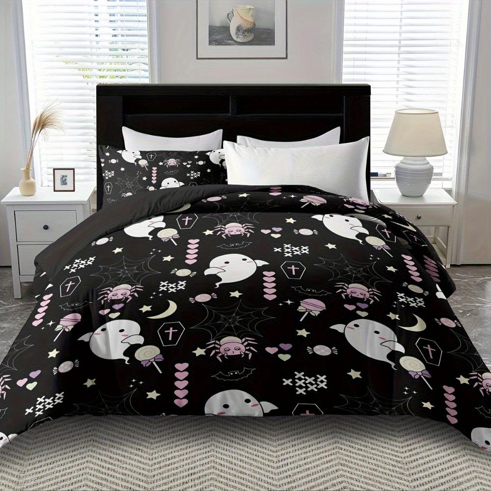 3-teiliges schwarzes Bettwäsche-Set Halloween Geist 3D-Druck Gemütliches Bettbezug-Set King Queen Twin Einzelgröße Geburtstagsgeschenk Schlafzimmerdeko