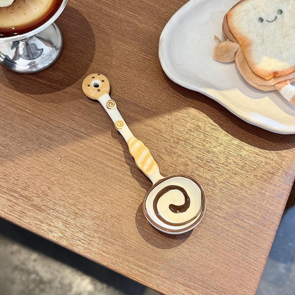 Underglaze Color Cute Ceramic Spoon Personal Special High-value Spoon Creative Long-handled Spoon Spoon Meal Spoon Household