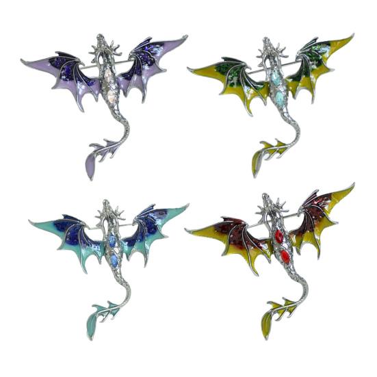 Brooch Pin Western Dragon Design Zinc Alloy Pin with Rhinestone Inlay Hand-Painted Enamel Glaze Suits Coats Sweaters Badge