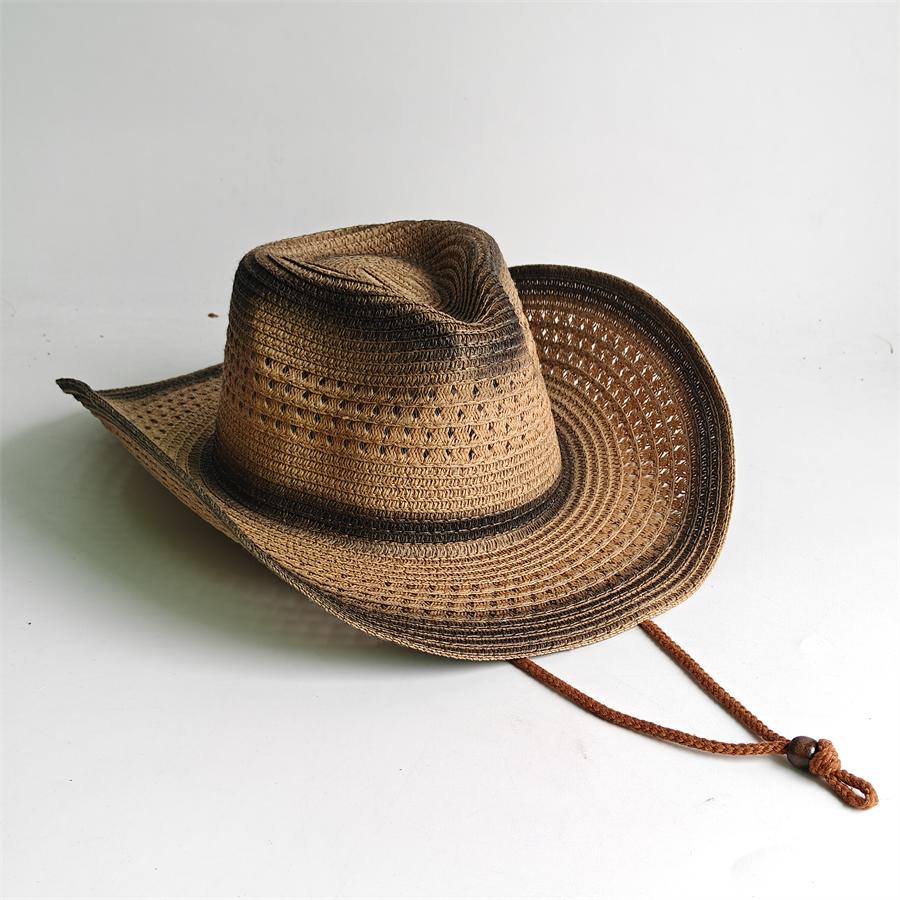 Western Cowboy Straw Hat For Men Women Vintage Outlaw Cowgirl Sun Sombrero Hat With Metal Star Emblem Band Beach Summer Caps